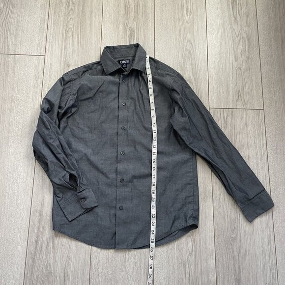 Chaps Boys Button Up Shirt Large 14/16 Gray Stretch - Picture 2 of 6